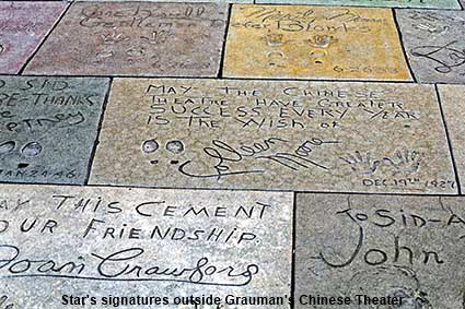 Star's signatures outside Grauman's Chinese Theater, LA, USA