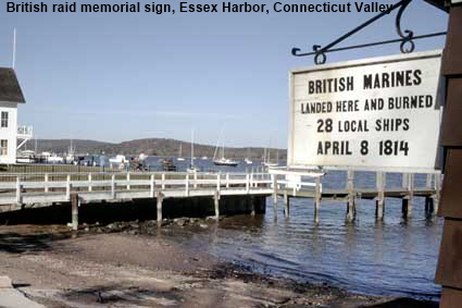 British invasion memorial sign, Essex Harbor, Connecticut Valley, CT, USA