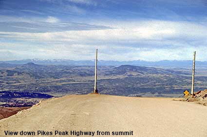 View west down Highway from summit of Pikes Peak, CO, USA View west down Highway from summit of Pikes Peak, CO, USA