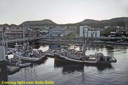  Bella Bella by evening light from 'Queen of Prince Rupert' ferry, Inside Passage, BC, Canada