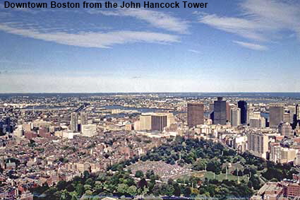 Downtown Boston from the John Hancock Tower, Boston, MA, USA