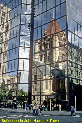  Reflection of Trinity Church in windows of John Hancock Tower, Boston, MA, USA