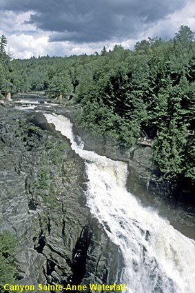 Canyon Sainte-Anne waterfall from bridge, Québec, Canada
