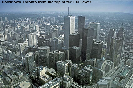 Downtown Toronto from the top of the CN Tower, Toronto, Ontario, Canada
