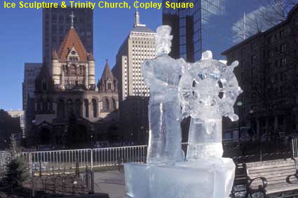 Ice Sculpture & Trinity Church,, Copley Square, Boston , MA, USA