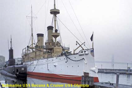 Submarine USS Becuna & Cruiser USS Olympia, Penn's Landing, Philadelphia, PA, USA