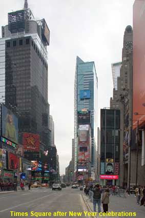  Times Square morning after New Year celebrations, New York, NY, USA