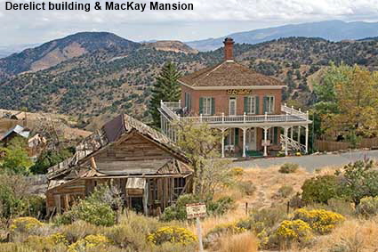  Derelict building & MacKay Mansion, Virginia City, NV, USA
