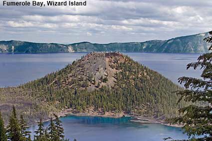 Fumerole Bay, Wizard Island from south of The Watchman, Crater Lake National Park, OR, USA