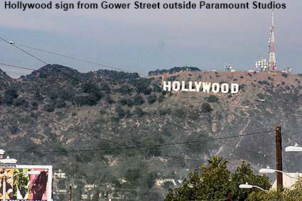  Hollywood sign from Gower Street outside Paramount Studios, Los Angeles, CA, USA