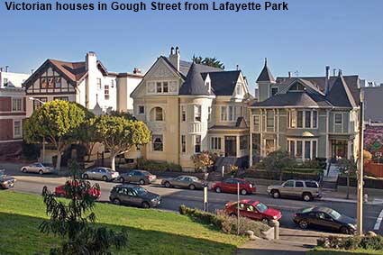 Victorian houses in Gough Street from Lafayette Park, San Francisco, CA, USA  Victorian houses in Gough Street from Lafayette Park, San Francisco, CA, USA