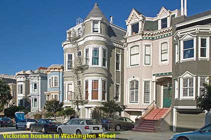 Victorian houses in Washington Street, San Francisco, CA, USA  Victorian houses in Washington Street, San Francisco, CA, USA