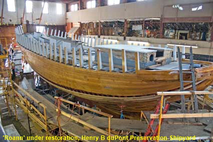 'Roann' under restoration, Henry B duPont Preservation Shipyard, Mystic Seaport, Mystic, CT, USA