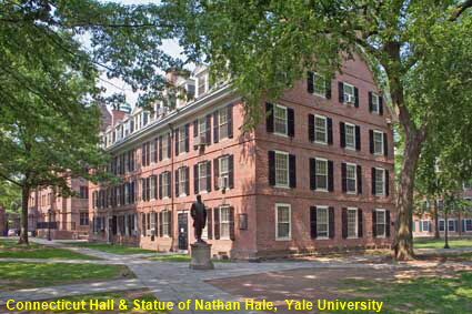  Connecticut Hall & Statue of Nathan Hale, Old Campus, Yale University, New Haven, CT, USA
