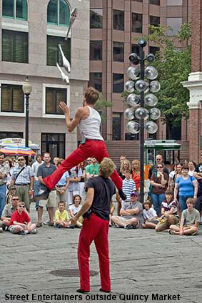  Street Entertainers outside Quincy Market, Boston , MA, USA