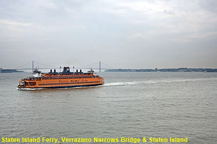  Staten Island Ferry, Verrazano Narrows Bridge & Staten Island from Staten Island Ferry, NYC, NY, USA