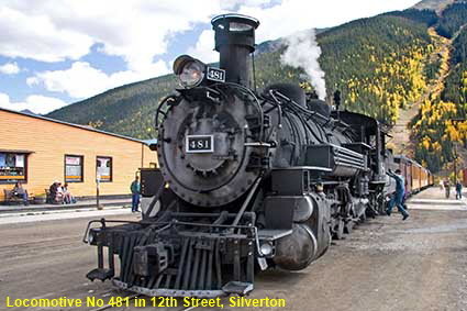 Durango & Silverton locomotive No 481 in 12th Street, Silverton, CO, USA  Durango & Silverton locomotive No 481 in 12th Street, Silverton, CO, USA
