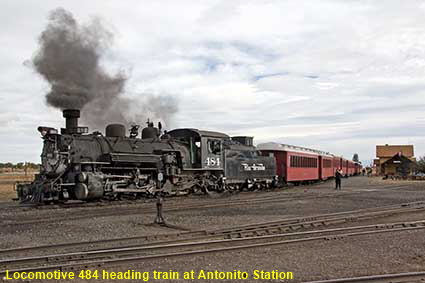Locomotive 484 heading train at Antonito Station, Cumbres & Toltec Railroad, CO, USA  Locomotive 484 heading train at Antonito Station, Cumbres & Toltec Railroad, CO, USA