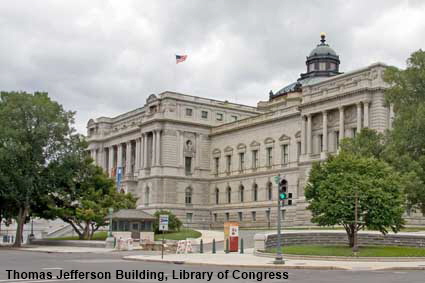 Thomas Jefferson Building,  Library of Congress from 1st Street & Independence Ave, Washington DC, USA