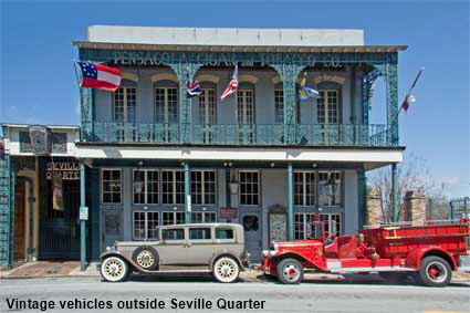  Vintage vehicles outside Seville Quarter, Government Street, Pensacola, FL, USA