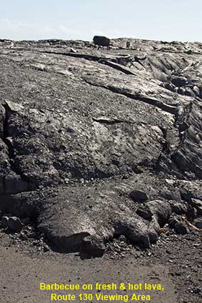 Barbecue on fresh & hot lava, Route 130 Viewing Area, Hawaii Volcanoes NP, Hawaii , HI, USA 