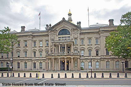 W State St facade of State House, Trenton, NJ, USA