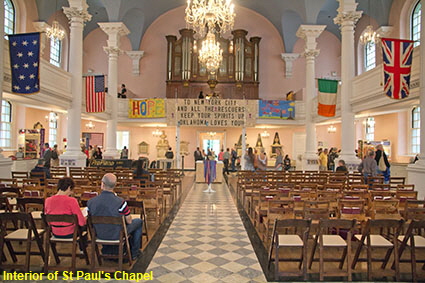 Interior of St Paul's Chapel, Broadway and Fulton Street, New York, NY, USA