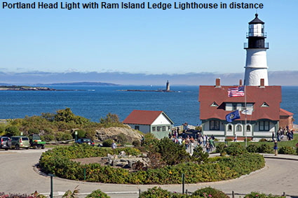 Portland Head Light with Ram Island Ledge Lighthouse in background, ME, USA