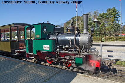 Locomotive 'Stettin' at Freeport Station Station, Boothbay Railway Village, ME, USA