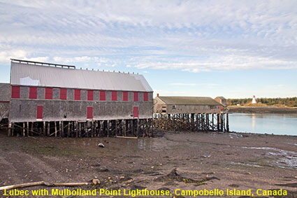 View from Lubec, ME, USA across the narrows to Mulholland Point Lighthouse, Campobello Island, NB, Canada