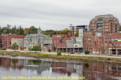 Old Post Office & riverfront from Old Fort Western, Augusta, ME, USA