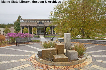 Maine State Library, Museum & Archives from State House Common, Augusta, ME, USA