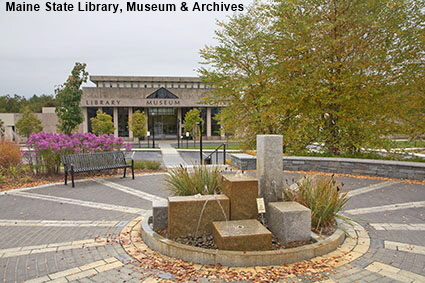 Maine State Library, Museum & Archives from State House Common, Augusta, ME, USA