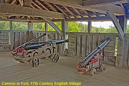 Cannon in Fort, 17th Century English Village, Plimoth Plantation, MA, USA
