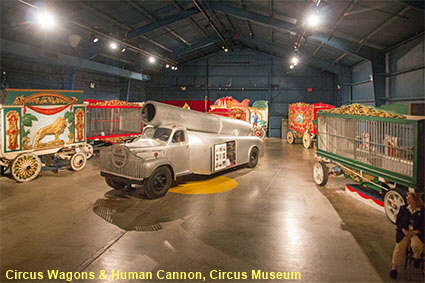 Circus Wagons & Human Cannon, Circus Museum, Ringling Museum, Sarasota, FL, USA