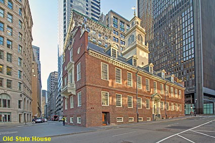 Old State House & Custom House tower from Court Street, Boston, MA, USA